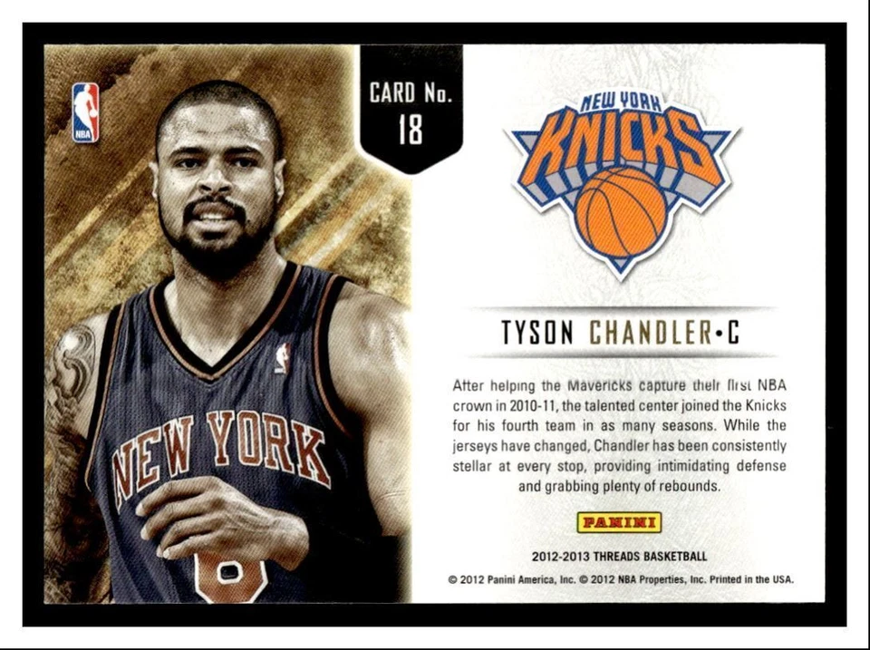 2012 Panini Threads Inside Presence #18 Tyson Chandler - New York Knicks - Image 2 of 2