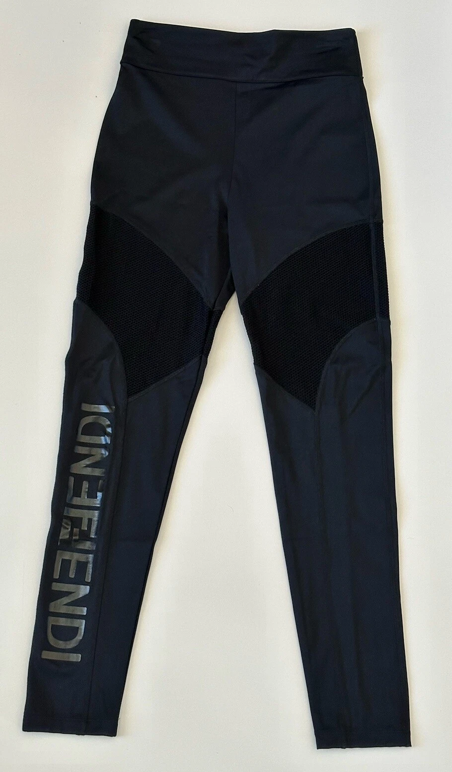 Pantaloni donna Fendi neri in tessuto lavorato a maglia L FAB341 nuovi con etichette $580 Made in Italy