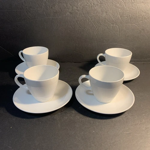 4 Sets (8 pieces) Vintage Centura   White Corning 6" Saucer and Coffee Cup