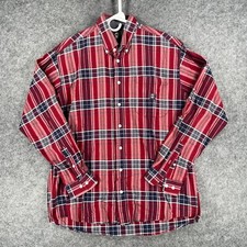 Cinch Men's M Long Sleeve Red Blue Plaid Button Down Dress Shirt Logo Front