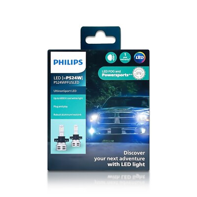 Philips UltinonSport PS24W LED Headlight Fog Bulbs 11086ULSX2 12V 24V 24W Pack 2