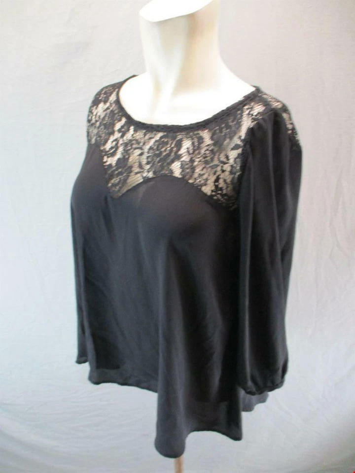 Soprano Size M Womens Black Lace 3/4 Sleeve Open Back Blouse Shirt Top 6G752 - Image 3 of 4