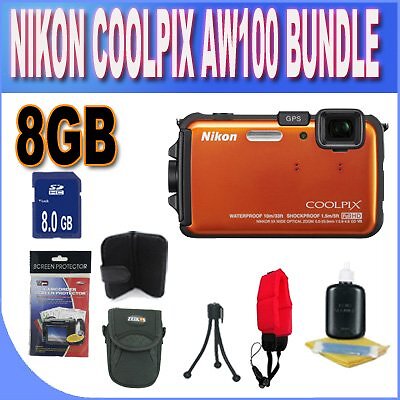 Nikon COOLPIX AW100 16 MP CMOS Waterproof Digital Camera +GPS and Full HD 1080p