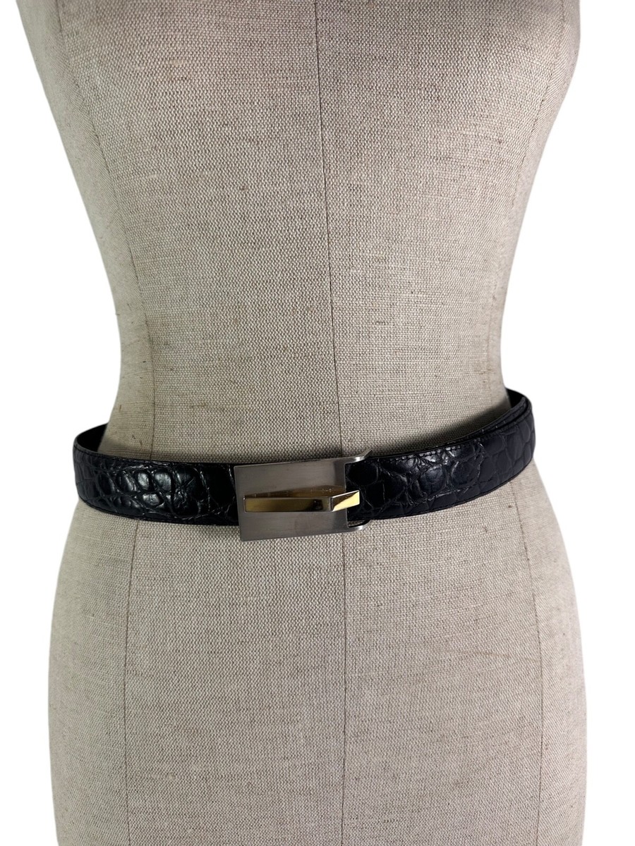 Vintage CARLISLE Black Croc Embossed Leather Belt Marked as  display picture 1