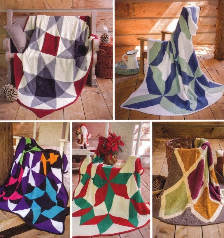 ANNIES KNITTING QUILT INSPIRED MODULAR KNIT AFGHANS 6 COLORFUL DESIGNS - Image 2 of 2