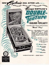 Wow! Original 1950 Gottlieb Double-Feature pinball flyer/brochure! Free Ship!