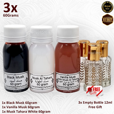 3x 60g Arabian Perfume Musk Oil Black Tahara Vanilla مسك طهارة أسود High Quality