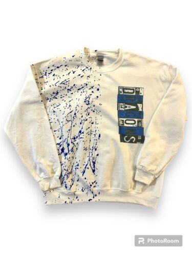 Paint Splatter Gildan Sweatshirt XL White & Blue … - image 1