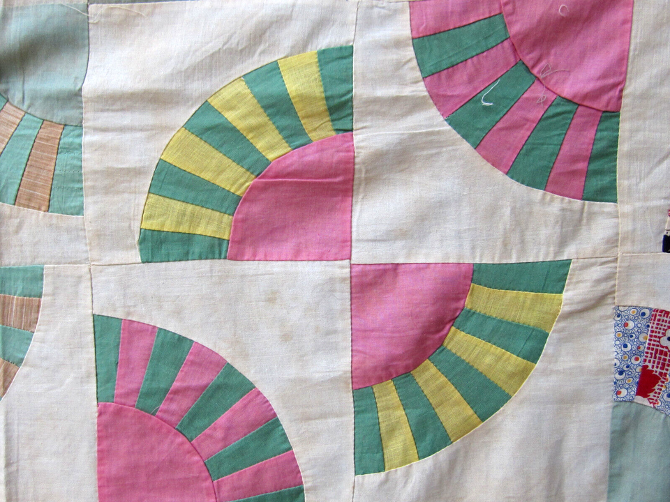Antique FAN Quilt TOP HAND Sewn & HAND Pieced Feed Sack eBay