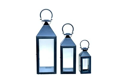Stainless Steel Candle Lantern Set Black SKU# LSBL01/3 - Set of 3 Pieces - image 1 of 4