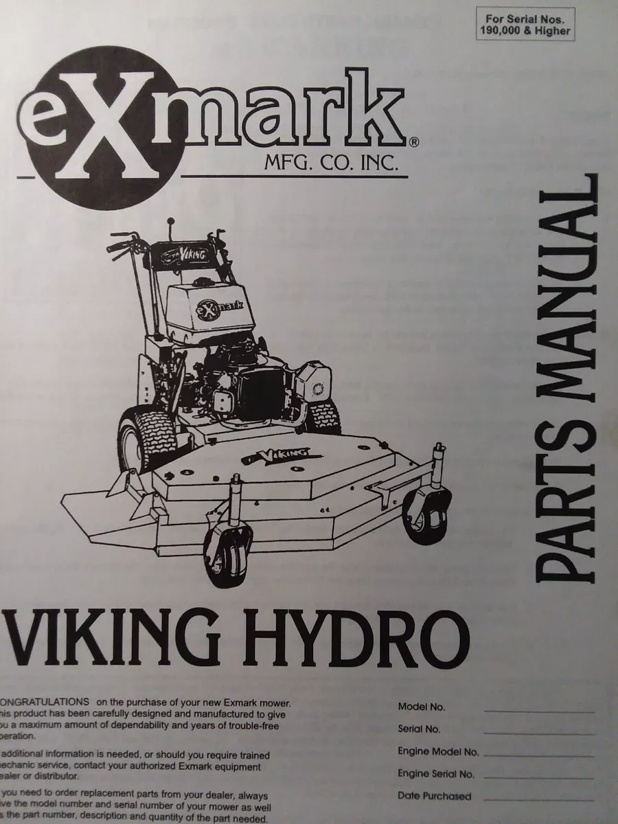 EXmark Viking Walk Behind Hydro Lawn Mower Parts Manual 48