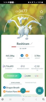 Pokemon Go Legendary Shiny Reshiram ( High CP )