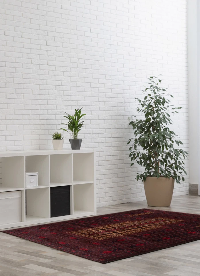 Tapete de área tradicional vintage oriental feito à mão 3'2" x 4'7" lã - Imagem 2 de 4