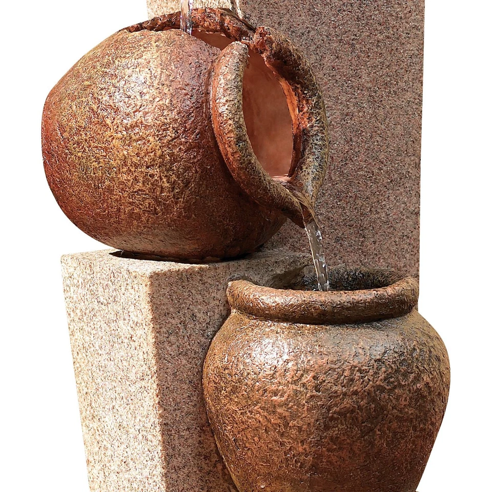 Fuente de agua rústica de piso exterior 35 1/2" tres urnas en cascada para patio jardín Foto 3 de 4