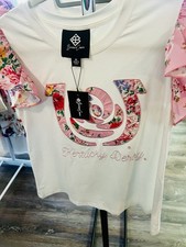 Brianna Cannon Kentucky Derby Floral Logo White & Pink Crew Neck T-Shirt M