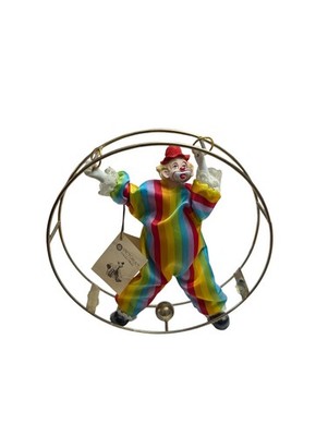 IMPEX CORP CLOWN ACROBAT DOLL FIGURINE IN METAL WHEEL 8'' RARE VINTAGE VICTORIA