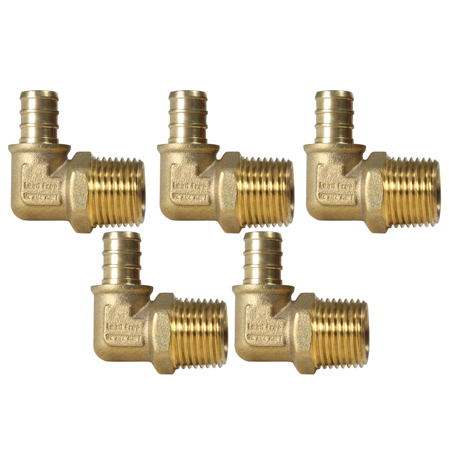 5 Pack XFITTING 1/2" Pex B X 1/2" Male NPT Elbow Brass Crimp Fittings , NSF