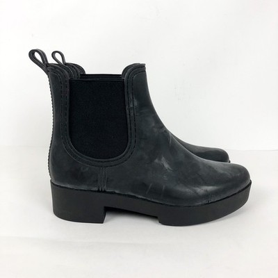 Jeffrey Campbell Womens Cloudy Chelsea Rain Boot 9 Black Round Toe Elastic Gores