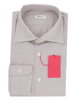 Kiton Brown Kariert Baumwollhemd - Slim - (KT12122321)