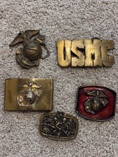 USMC solid brass belt buckles lot x5 vintage vtg Marines
