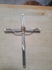 Jesus Cross Crucifix Signed R Schmidt Steel Nail Wall Sculpture Brutalist Large