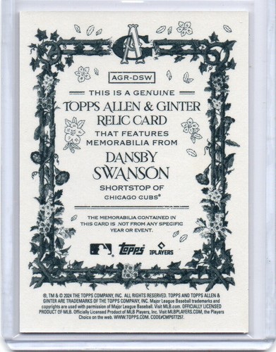 2024 Topps Allen & Ginter #AGR-DSW Dansby Swanson Full-Size Relic - Picture 2 of 2