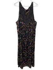 Vintage 80s Vassarette Maxi Nightgown Size XXXL Lace V-Neck Chain Status Print