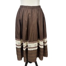 Vintage Carefree Fashions Cottagecore Boho Lace Western Prairie Midi Skirt Brown