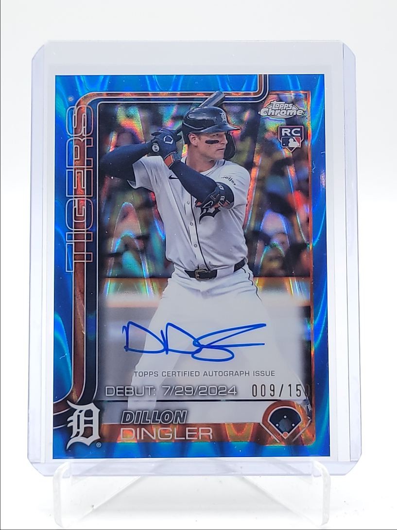 DILLON DINGLER 2025 TOPPS CHROME ROOKIE DEBUT BLUE RAYWAVE RC AUTO /150 Q4920