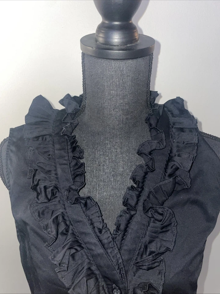 Vestido negro para mujer APT 9 sin mangas con botones hebilla de cinturón volantes bolsillo S14 Foto 4 de 4