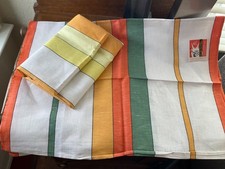 Vintage Kitchen Towels TWO AWNING STRIPE Cotton Linen Blend 24 by 36 RETRO