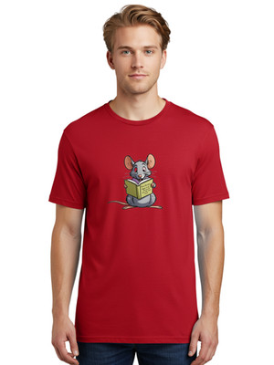 Mouse-Reading-5 Mens Graphic Tee, 100% Cotton, Casual Summer Wear