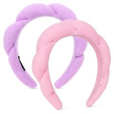 Spa Headbands for Women - Skincare and Make Up Hair Band, Terry Pink Purple