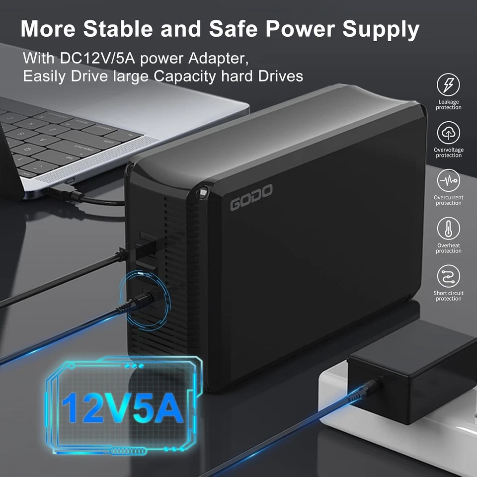 Dual Bay Hard Drive Enclosure, 3.5" SATA HDDs, RAID 0/1/JBOD - Image 4 of 4