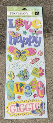 Large K & COMPANY ADHESIVE CHIPBOARD STICKERS BEJEWELED GLITTERED BUTTERFLIES