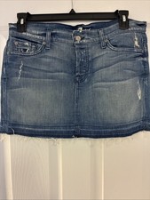 7 for All Mankind Blue Jeans Skirt Distressed Button Closure Size 29