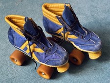 Genuine Vintage 1980s Roller Disco Quad Skates Blue Yellow Size 5 With Box