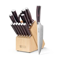 Kitchen Knife Set with Block, 14 Pieces Knife Sets for Kitchen with Block, Hi...