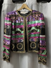 Vintage Lawrence Kazar Beaded Sequins Women  s Cropped Jacket, Small, 100 Silk