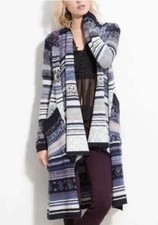 Free People Yesterdays Smile Aztec Striped Duster Boho Long Cardigan Sweater S