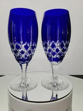 Ice tea Beverage goblet Glass Cobalt Blue Cut to clear Crystal Ajka Arabella