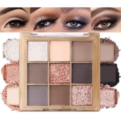 9 Colors Eye Shadow Palettes Makeup,Rose Gold Nude Brown Grey Smoky Eyeshadow...