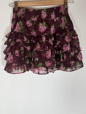 Abercrombie Fitch maroon floral tiered ruffle mini skirt XS whimsigoth Cottage