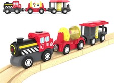 Wooden Train Track Accessories Battery Operated Locomotive Train, Magnetic...