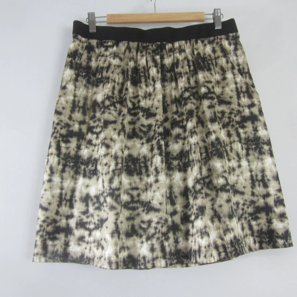 Ann Taylor Womens 12 Taupe Beige Black Gold Silk Cotton Flare Short Skirt M - Image 3 of 4