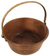Antique Heavy Solid Copper Pail with Fixed Brass Bail Handle - mjdtoolparts