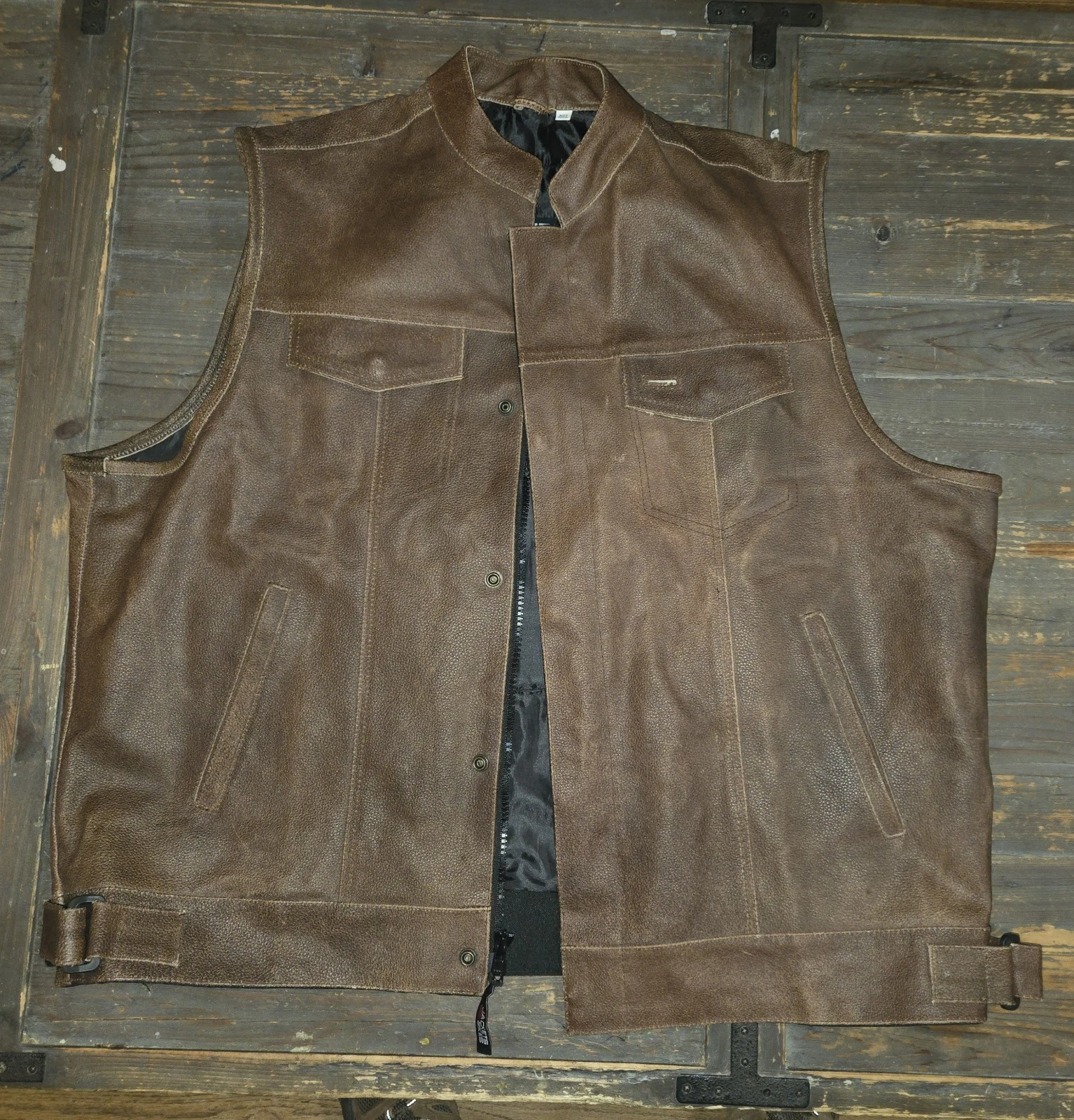 Jackets4Bikes Leather Anarchy Motorcycle Concealed Carry Vest Coffee Brown 3XL
