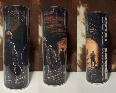 20 oz Skinny 'Coal miner' Tumbler Cup  w/ Straw & Cleaner