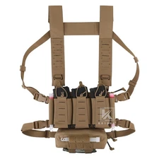 KRYDEX Tactical Chest Rig 5.56 Triple Elastic Mag Pouch MOLLE H-harness Coyote