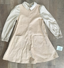 asos Women's 4 Tan Corduroy A Line Collared Dress Puff Sleeve Schoolgirl Pockets